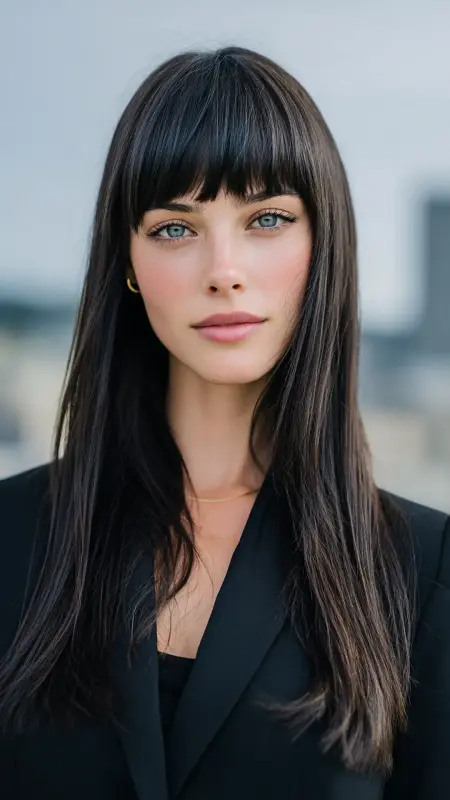 Sleek Butterfly Bangs with Straight Long Hair - Butterfly bangs
