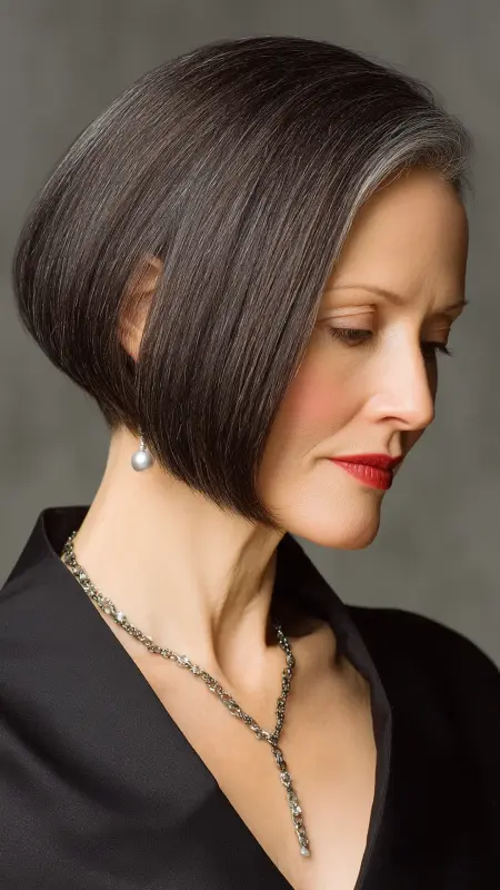 Sleek Chin-Length Bob with Deep Side Part - Hairstyles for women over 70 with thinning hair