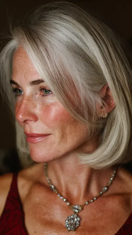 Sleek Lob with Deep Side Part - bob hair styles for women over 50