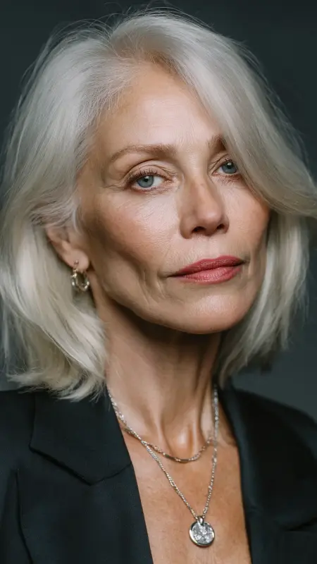 Sleek Low-Maintenance Lob - Shoulder Length Haircuts For Older Women