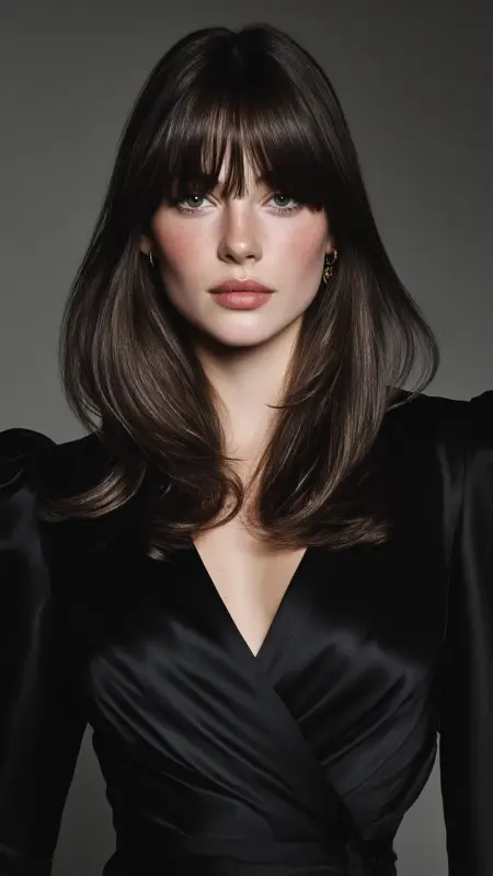 Sleek Luxe Blowout with Blunt Curtain Bangs - Blowout with curtain bangs
