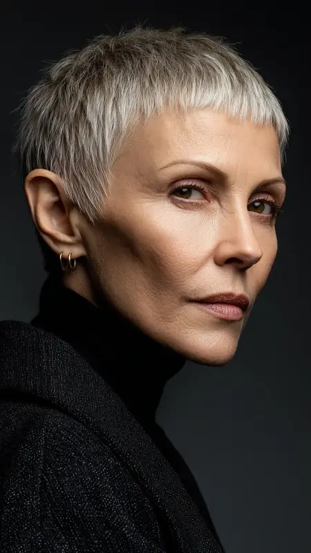 Sleek Pixie with Micro Bangs - Pixie hairstyles for older women over 60