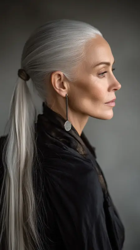 Sleek Pulled-Back Ponytail - Hairstyles for 80 year old women