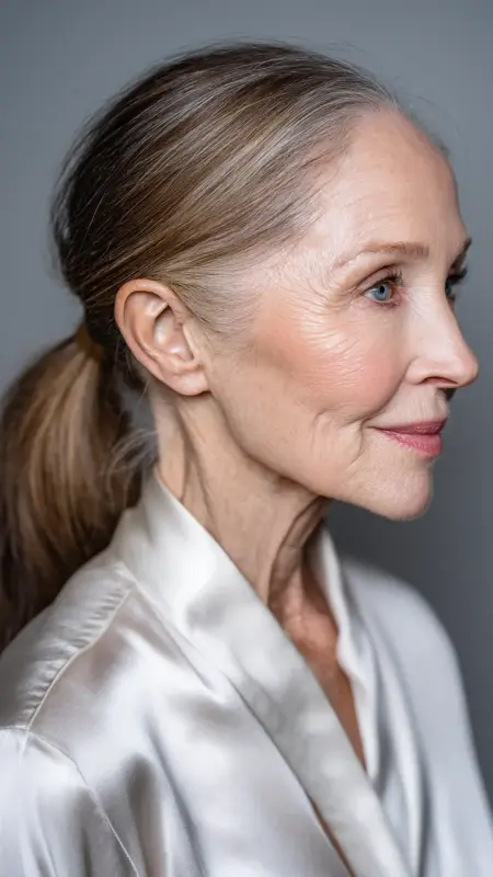 Sleek Pulled-Back Ponytail - Hairstyles for over 70 year old women