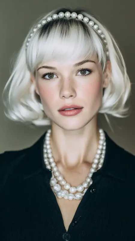 Sleek Retro Bob with Pearl Accessories - Retro bob hairstyles