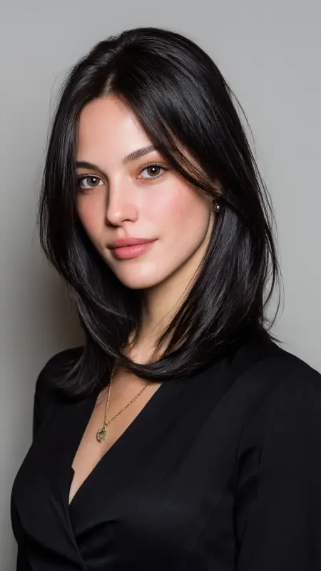 Sleek Shoulder-Length Cut with Middle Part - Shoulder length haircut for round faces