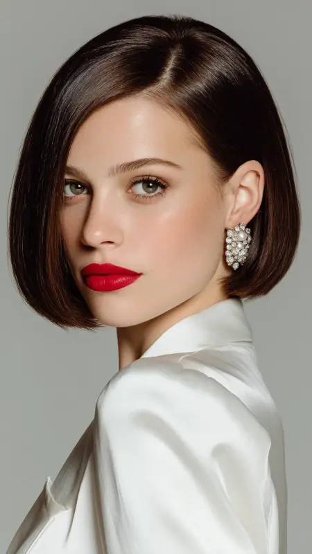 Sleek Stacked Bob with Deep Side Part - Stacked Bob Haircut For Fine Hair