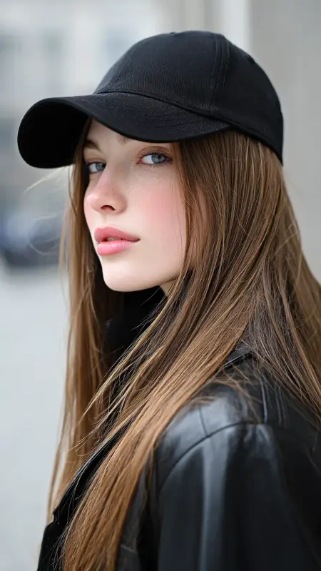 Sleek Straight Hair  Trucker Hat -  Trucker Hat Hairstyles 