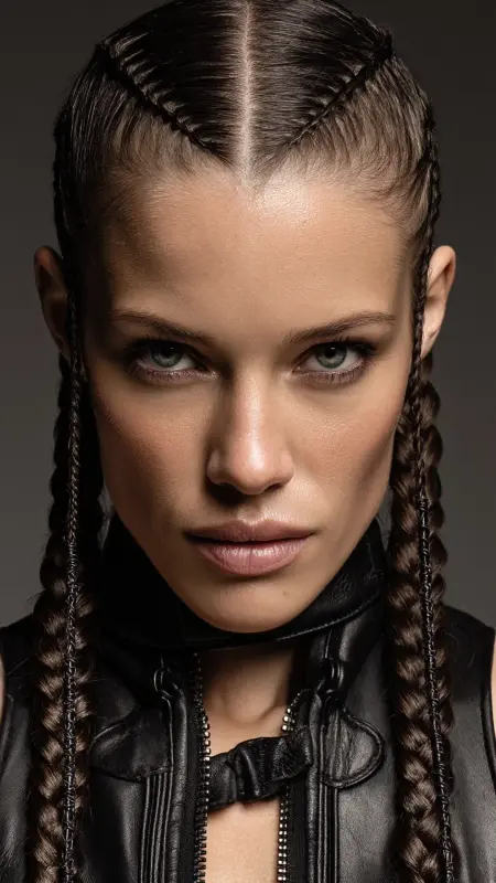 Sleek Straight Hair with Center Rope Braid - Straight Hairstyles
