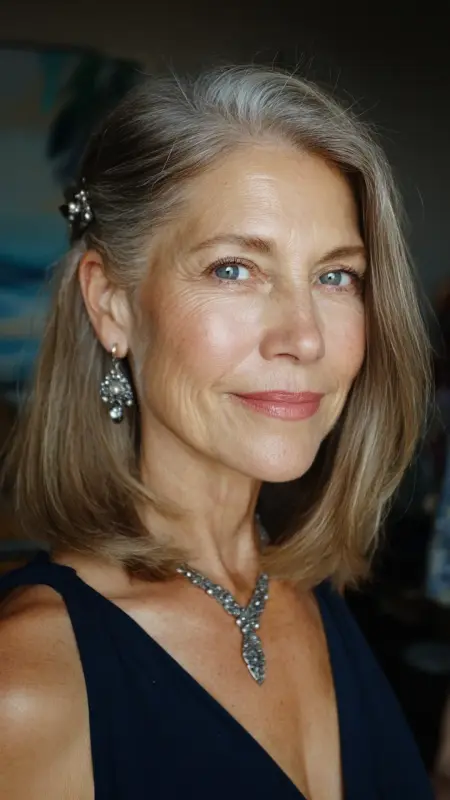Sleek Straight Lob with Side Part - Shoulder Length Hairstyles For Women Over 60