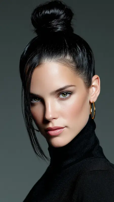 Sleek Top Knot on Straight Hair - Straight Hairstyles