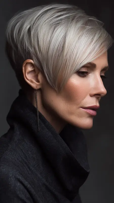 Sleek Undercut Pixie with Side Part - Undercut pixie haircut for older women