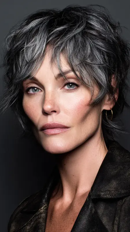 Smoky Ash Highlights on Shag Cut -  cover grey hair with highlights 