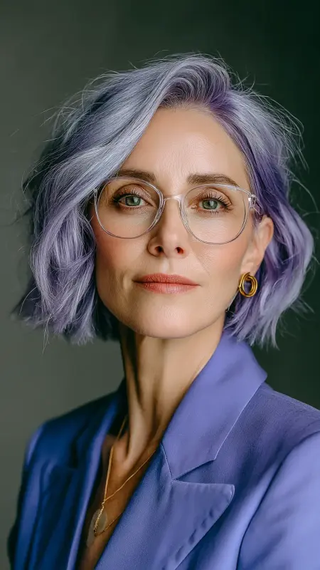 Smoky Lavender Soft Bob with Side Part - hair color for older women over 50