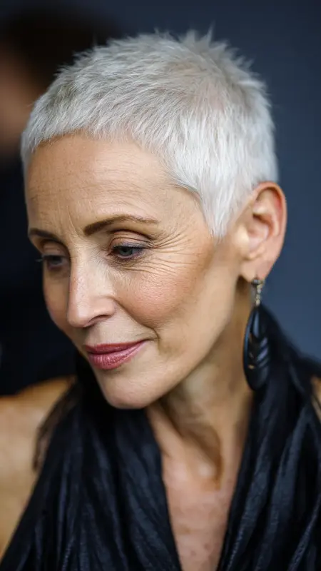 Snowy White Tapered Cut - hair color ideas for women over 70