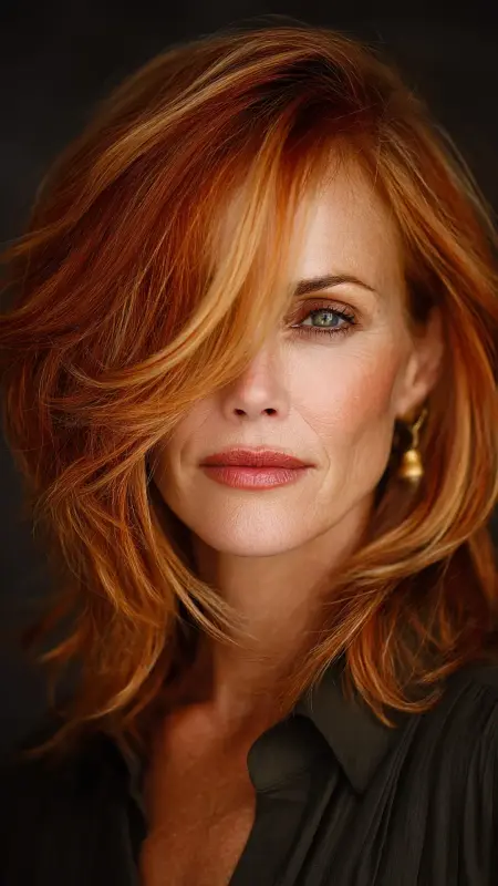 Soft Auburn Shoulder-Length Cut with Feathered Layers - hair color for older women over 50