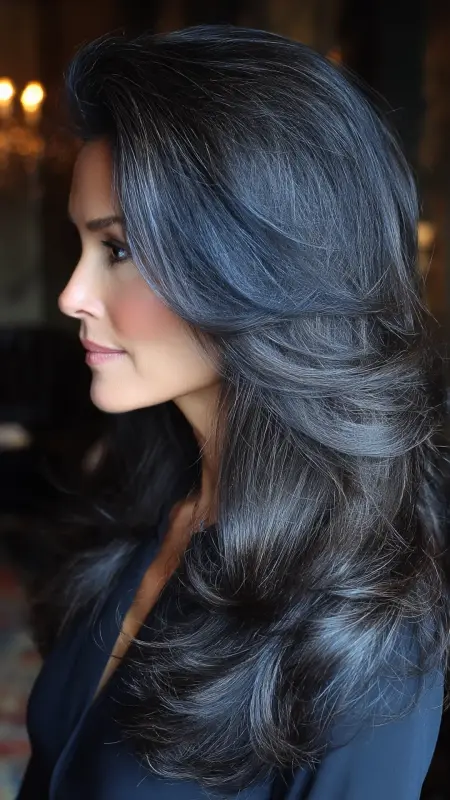 Soft Black with Blue Undertones - Hair color ideas for women over 50