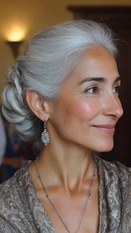 Soft Chignon with Side Part - Hairstyles for 80 year old women