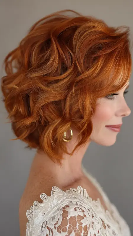 Soft Copper Curls with Tapered Layers - hair color for older women over 50