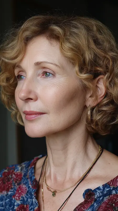 Soft Curled Bob - gray hair styles for women over 50