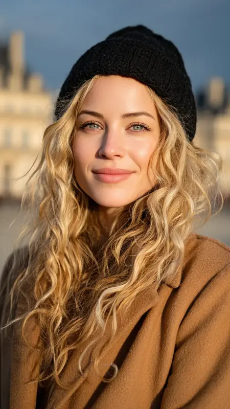 Soft Curls with Slit Beanie - Curly Hairstyles With Beanies