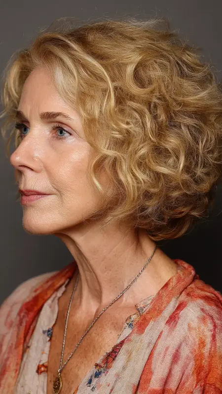 Soft Curly Bob with Side Part - Hairstyles For Women Over 60 With Curly Hair
