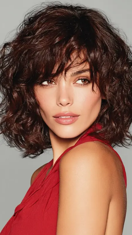 Soft Curly Bob with Side-Swept Bangs - Short Curly Haircuts For Women Over 50