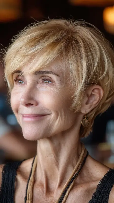 Soft Feathered Pixie - Pixie hairstyles for older women over 60