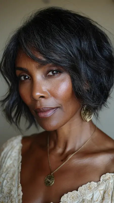 Soft Layered Bob with Side Part - Hairstyles For Black Women Over 50