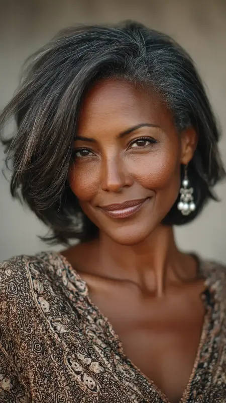 Soft Layered Bob with Side Part - Hairstyles for Older Black Women