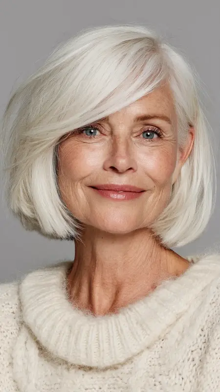 Soft Layered Bob with Side-Swept Bangs - Hairstyles for over 70 year old women