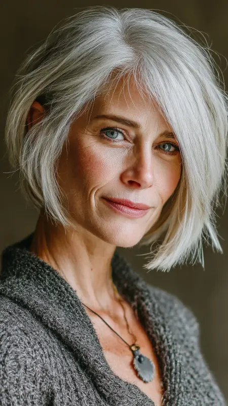Soft Layered Bob with Side-Swept Bangs - Shoulder Length Haircuts For Women Over 60