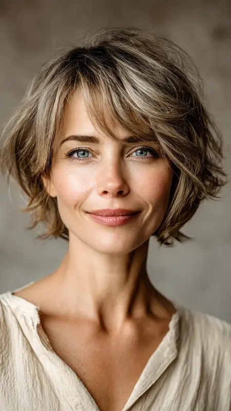 Soft Layered Bob with Wispy Bangs -  Haircuts for women over 50 with bangs 