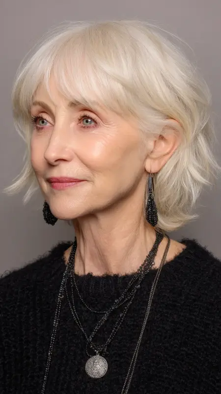 Soft Layered Bob with Wispy Bangs - Hairstyles for women over 70 with fine hair