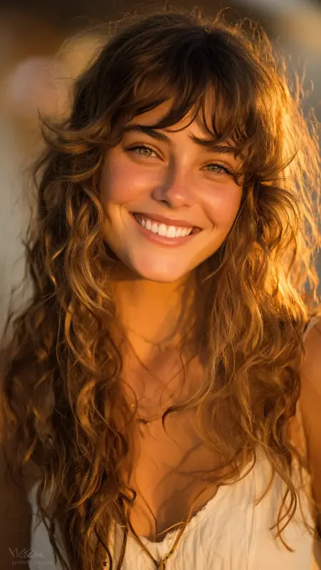 Soft Layered Butterfly Bangs with Loose Waves - Butterfly bangs