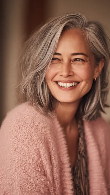 Soft Layered Cut with Flipped Ends - Medium length hair with layers over 60 older women