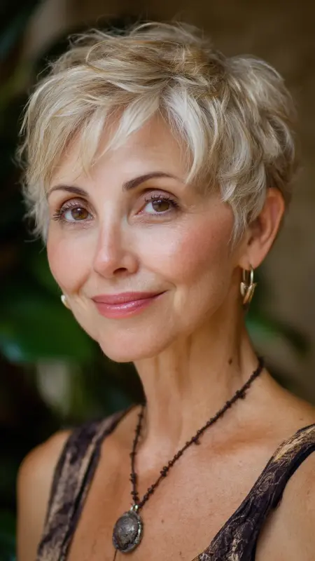 Soft Layered Pixie with Highlights - pixie haircuts for women over 60