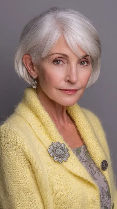 Soft Pageboy Cut -  Short white hair for older women 