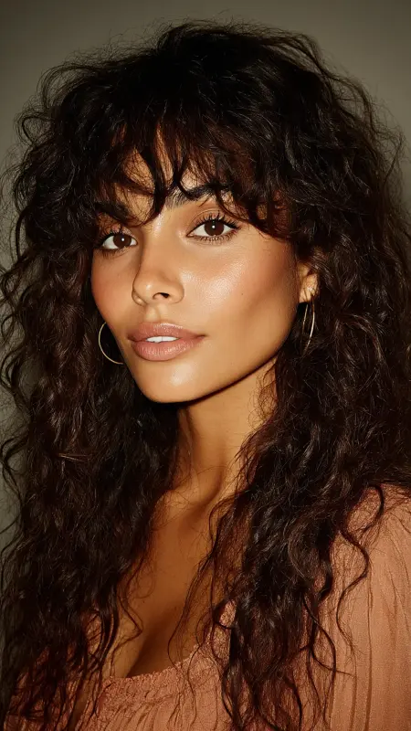 Soft Perm Waves with Curtain Bangs - long curtain bangs round face