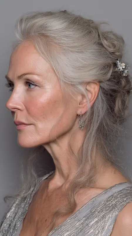 Soft Pinned-Back Waves - Hairstyles for women over 70 with thinning hair
