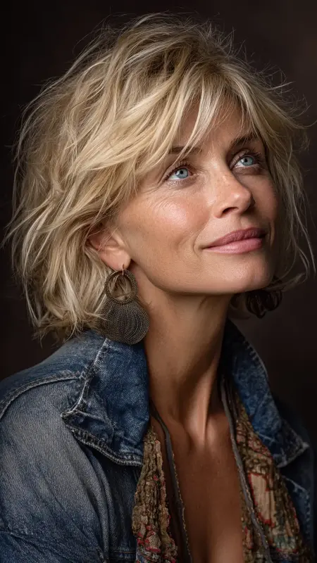 Soft Shaggy Bob with Feathered Layers - bob hair styles for women over 50