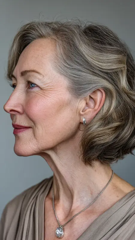 Soft Side-Parted Bob -  Short hairstyles for women over 60 with wavy hair 