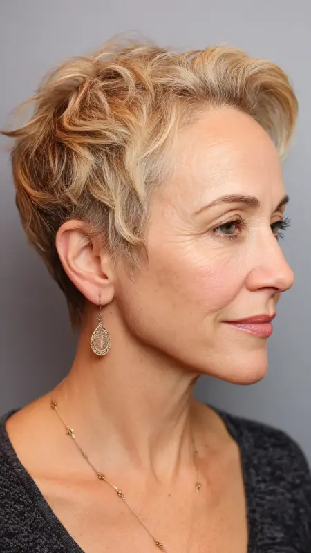 Soft Undercut Pixie with Feathered Back - Undercut pixie haircut for older women