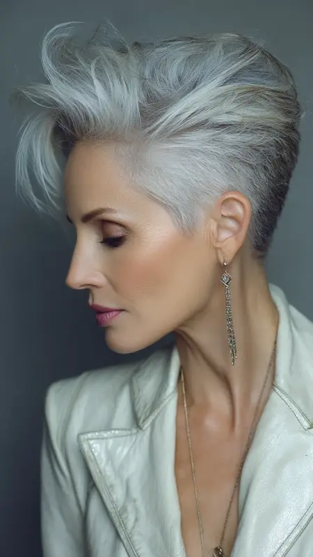 Soft Undercut with Volume -  Short white hair for older women 