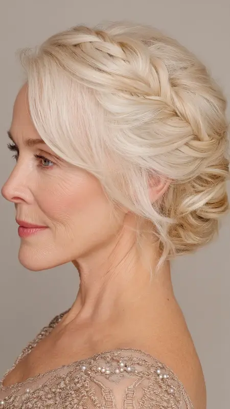 Soft Updo with Side Bangs - hairstyles for women over 70 with bangs