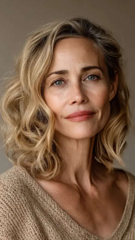 Soft Waves with Face-Framing Layers - Medium length haircuts for women over 50