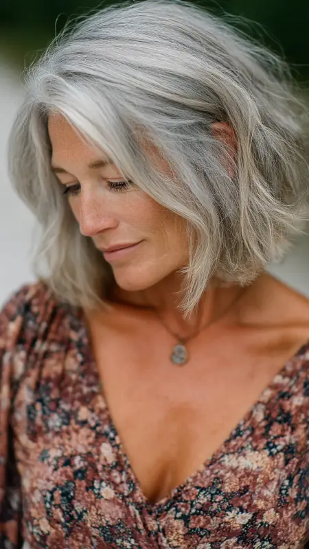Soft Wavy Lob with Middle Part - medium length hair for women over 50