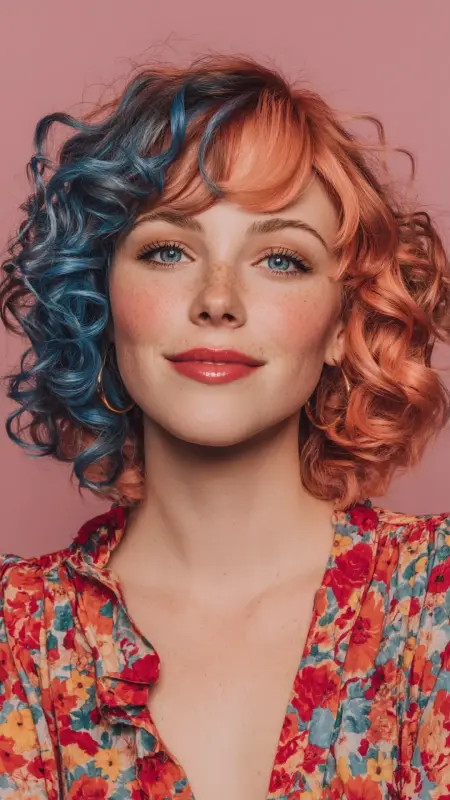 Spiral Curls Bob - Indigo Strawberry Blonde - Two hair colors split
