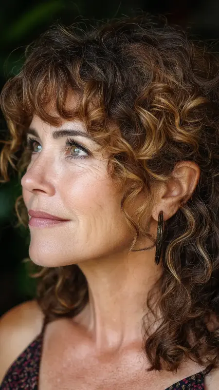 Spiral Curly Crop with Highlighted Bangs - Short Curly Haircuts For Women Over 50