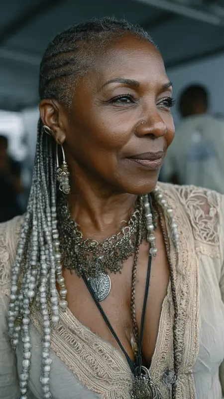 Straight Back Cornrows with Beaded Ends - Hairstyles for Older Black Women